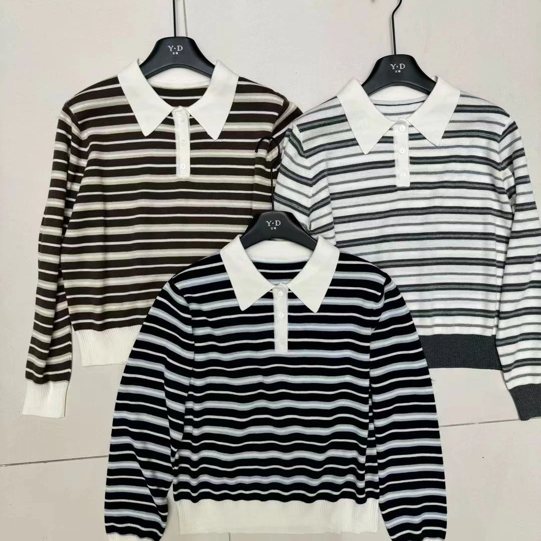 休闲长袖针织常规毛针织女装条纹857