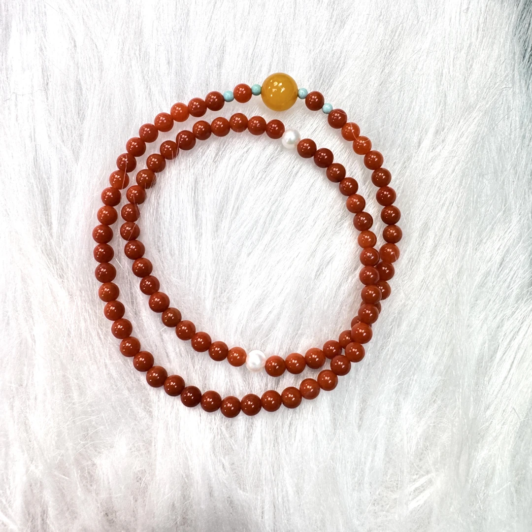 天然琥珀蜜蜡南红双圈4mm➕尺寸17手围多样性发货发其一