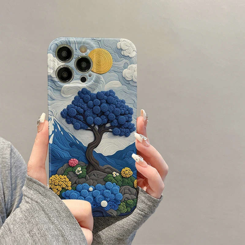 渐变山川玫瑰适用苹果16pro手机壳网红男女款创意ins情侣轻奢高档