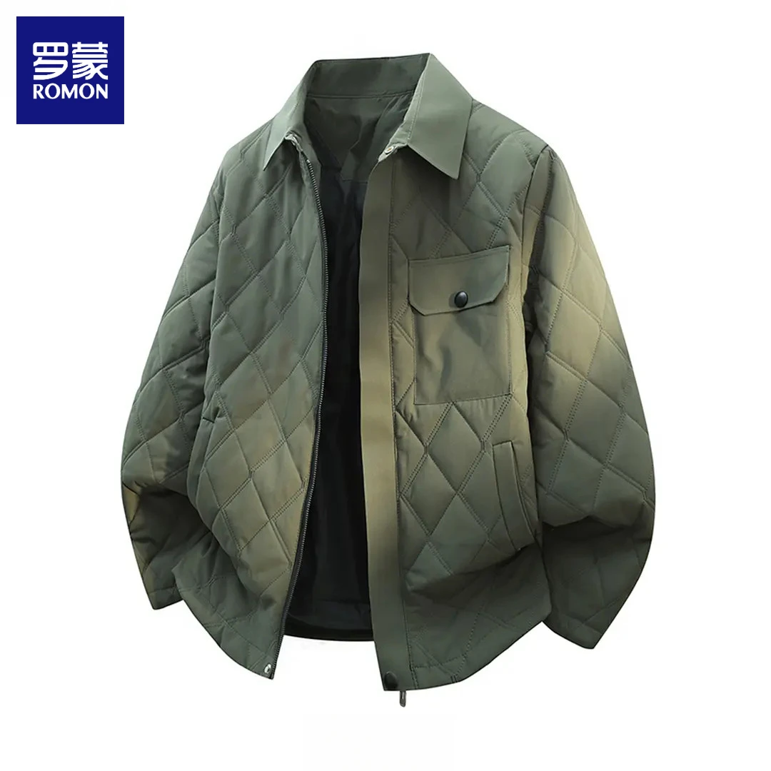 罗蒙美式工装复古菱格棉衣服男士秋冬季休闲百搭冬装厚外套2025潮