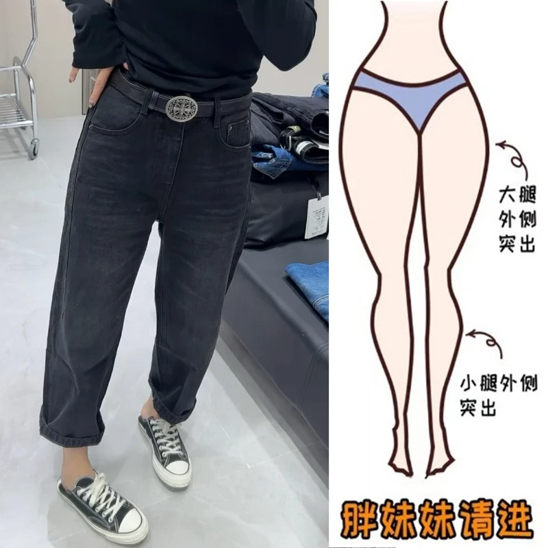 Aimeerosa/艾洛莎窄版简约牛仔裤2025秋季女装九分宽松显瘦直筒裤