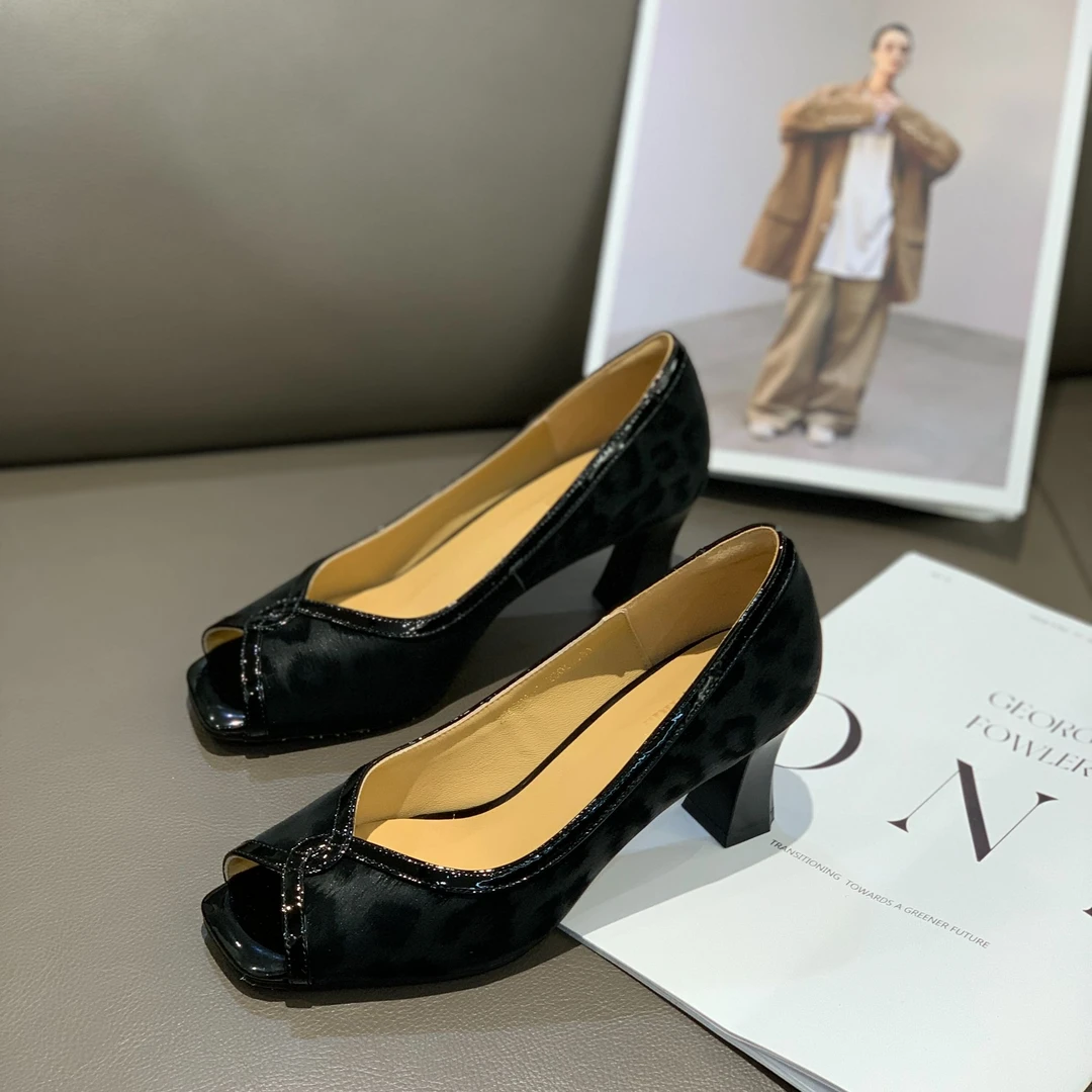 高贵气质款浅口高跟鞋霸纹高跟鱼嘴单鞋