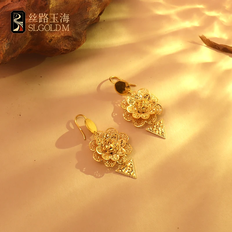 丝路玉海花丝花韵耳饰新疆异域风情民族文化疆派黄金珠宝纯金999