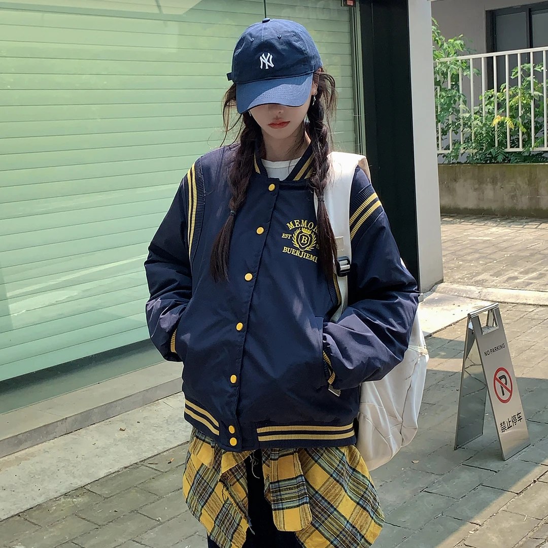 2025年新款棉服女学生宽松韩版夹棉棒球服棉袄外套短款棉衣小个子