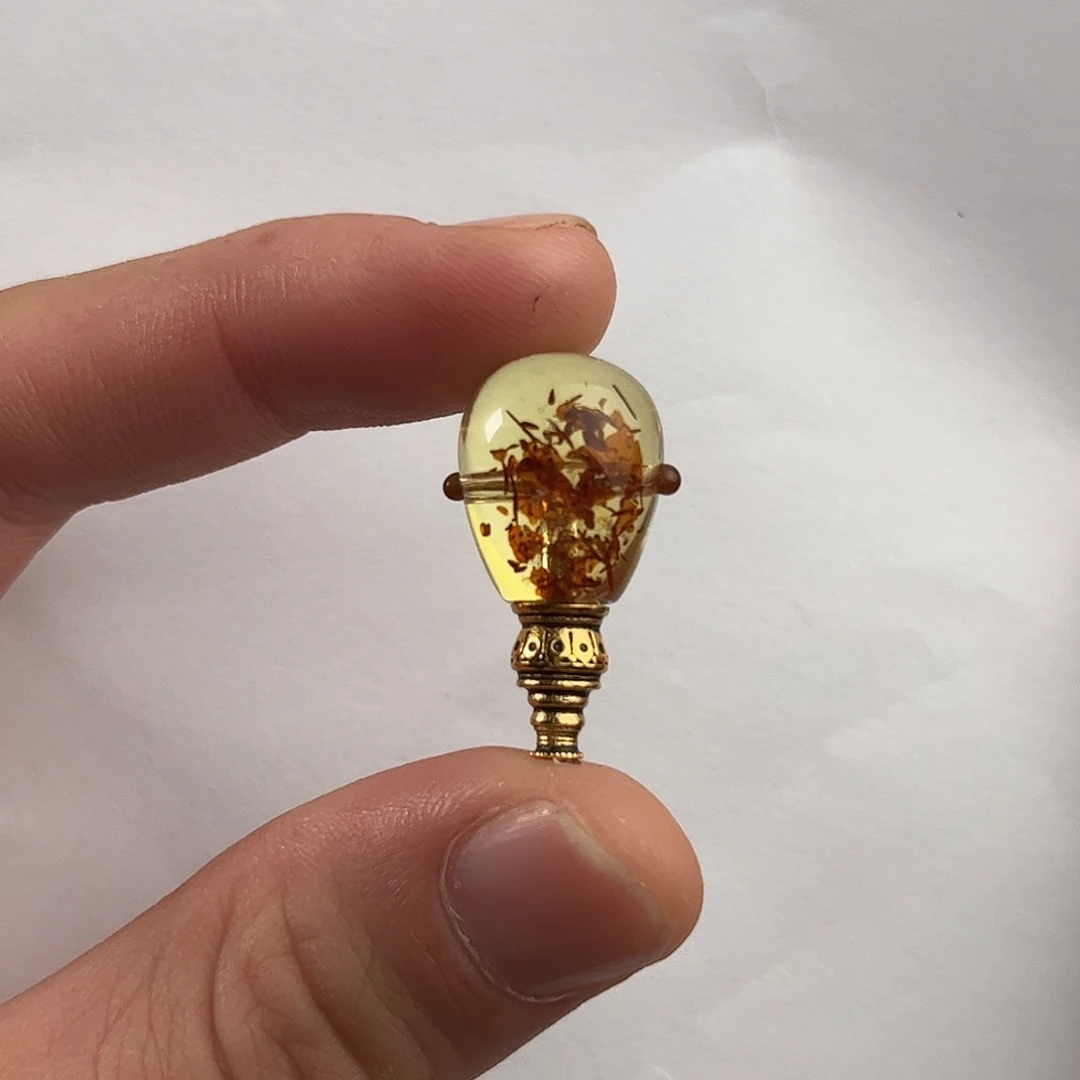 蜜蜡银S925镶嵌珠宝奇石对孔14.2