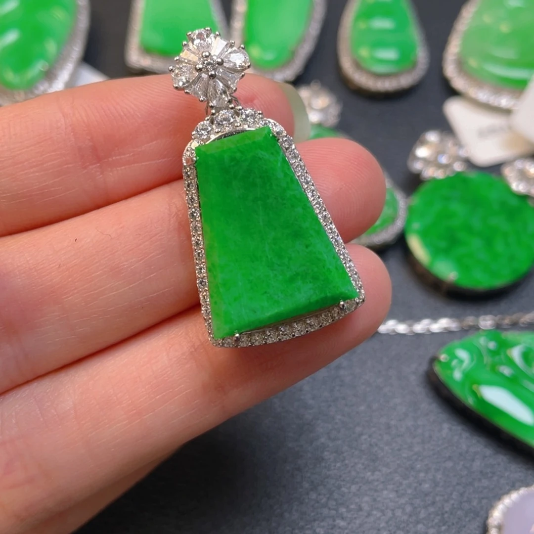 吊坠(不含链)银S925镶嵌翡翠