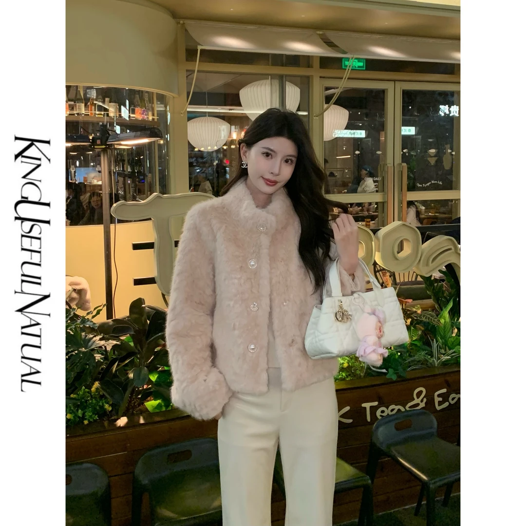 KUN【雪莉玫】暖fufu 私服定制粉色短款秋冬廓形显瘦女外套