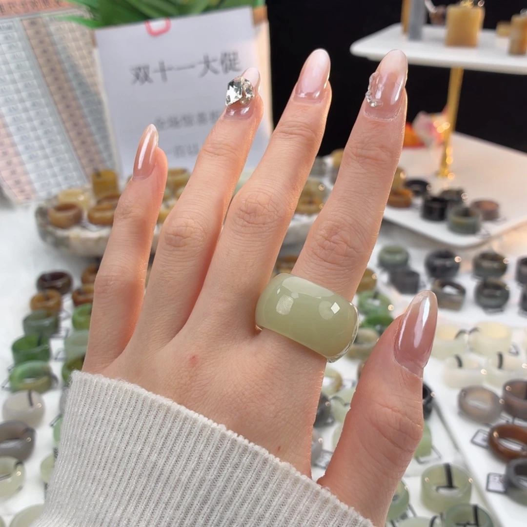 和田玉（糖玉）未镶嵌戒指z9青提墩墩18.1