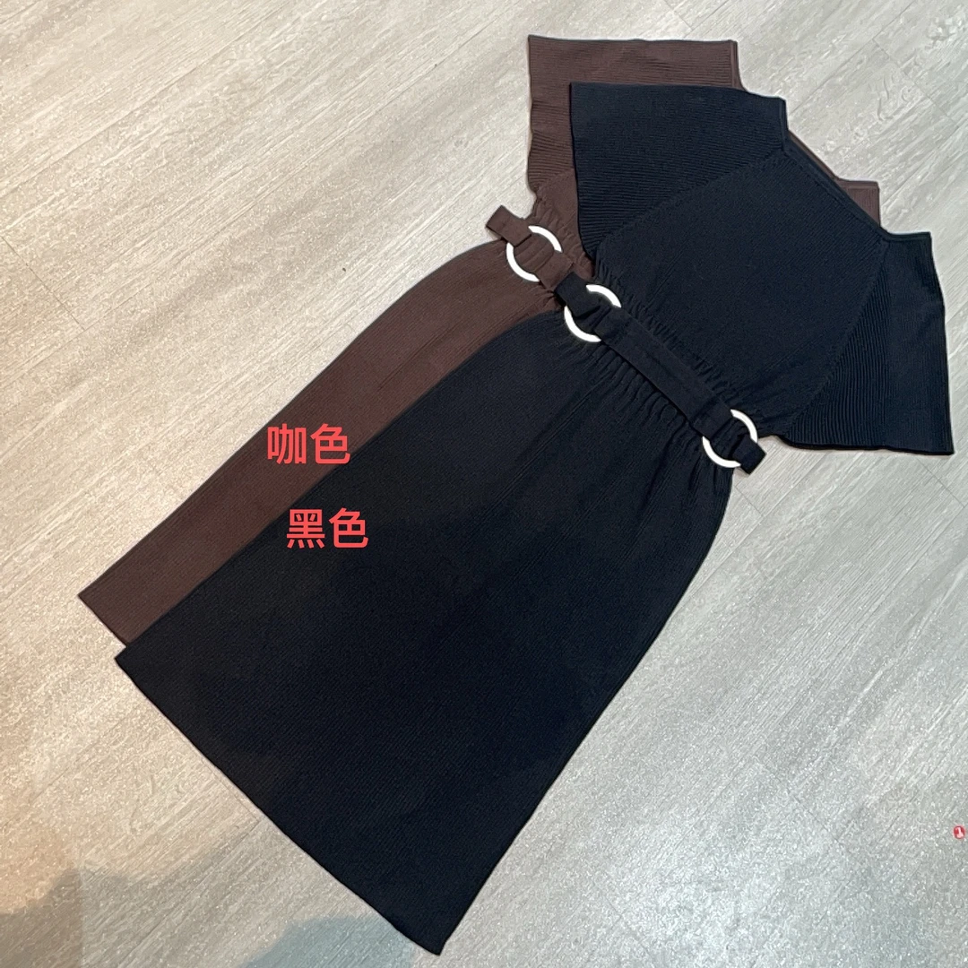 夏季纯色收腰宽短袖连衣裙-果梓241