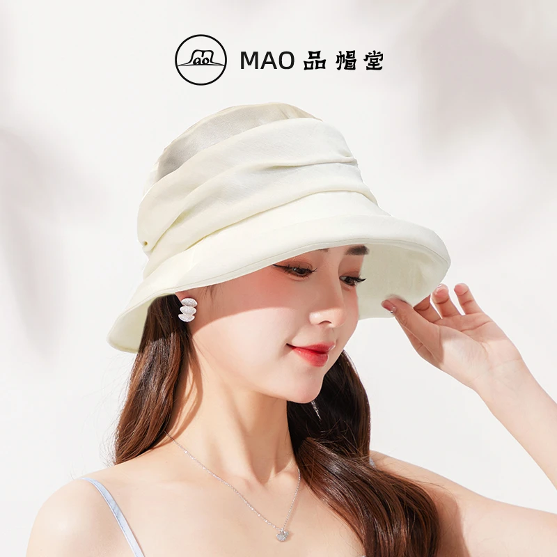 mao品帽堂2025春夏新款法式拼接遮阳帽女时尚百搭出游真丝渔夫帽