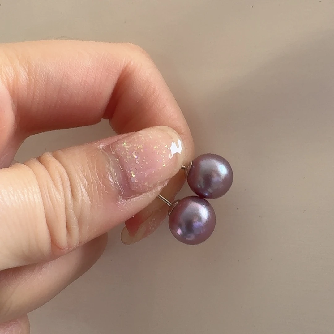 淡水珍珠耳饰银S925镶嵌D****9-10mm浅紫耳钉