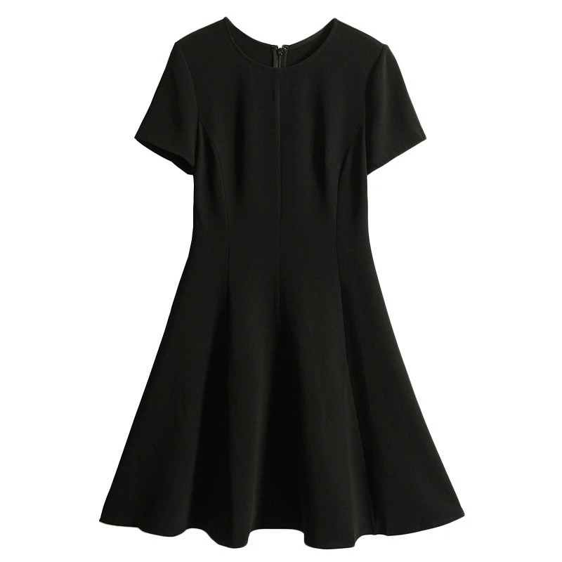 新款法式复古高级感优雅拼接气质收腰温柔风短袖连衣裙1889