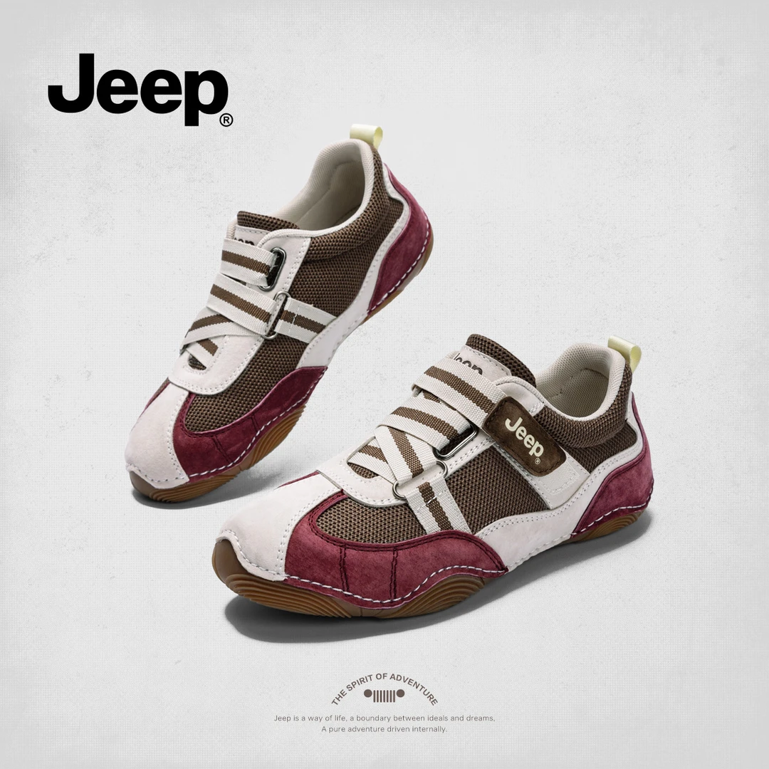 jeep复古运动鞋女2025秋冬新款安可拉红防滑跑步鞋舒适百搭德训鞋