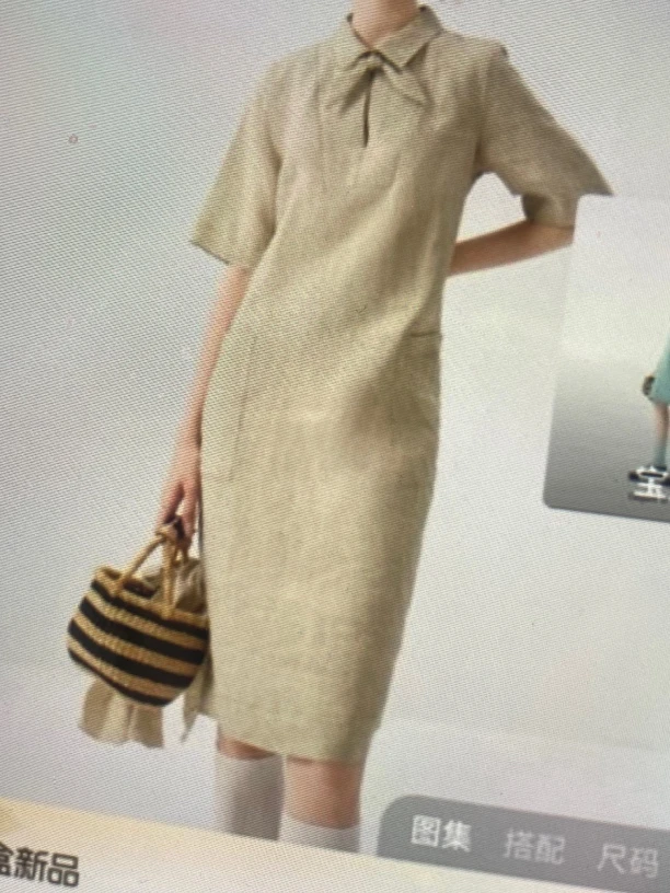 麻感连衣裙女中式风格翻领系带