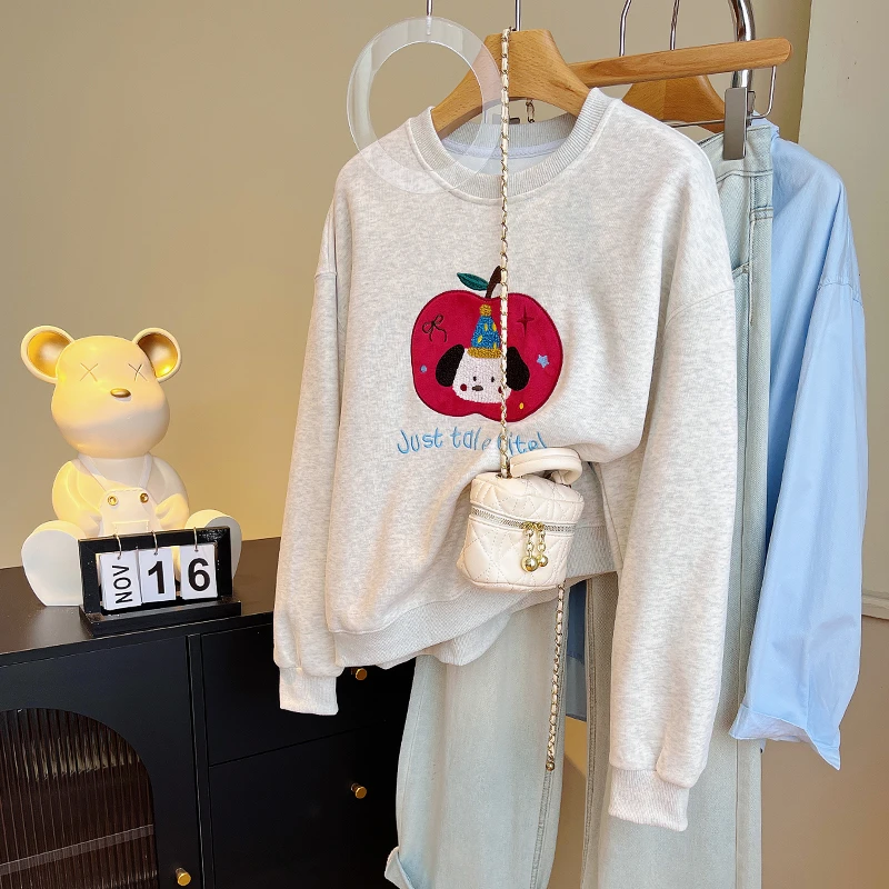 韩系ins新款卡通狗狗刺绣休闲套头卫衣女秋冬2026新款小个子外套