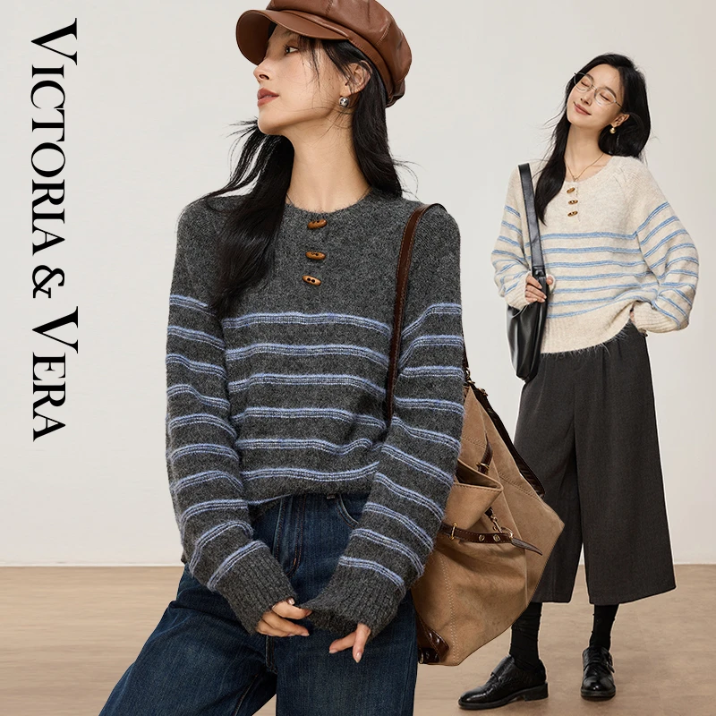【女装优选WL】victoria&vere针织衫|蓝条纹含羊毛毛衣V9017S13