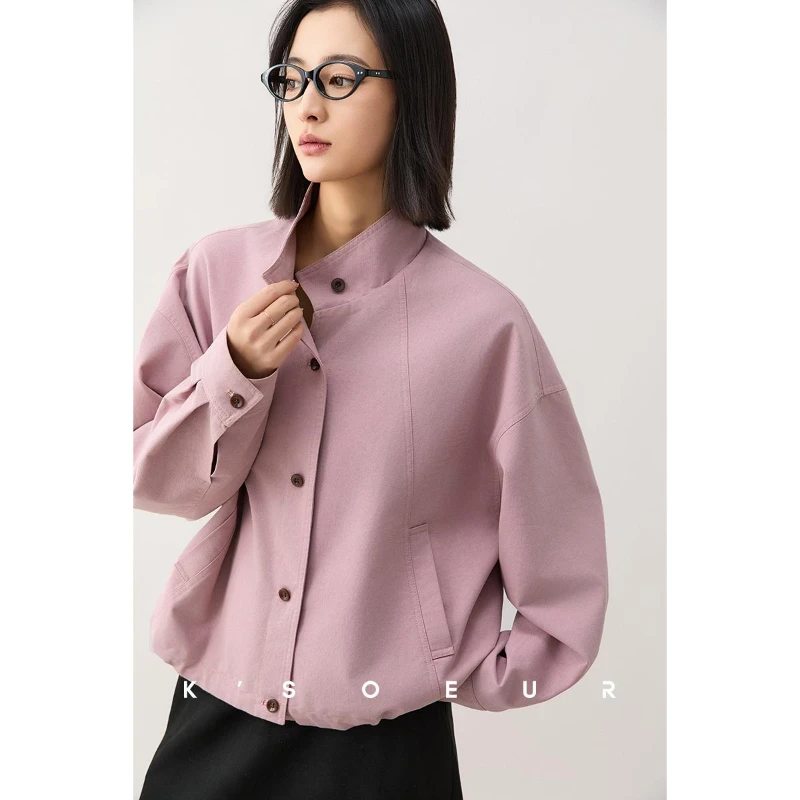 K姐KSOEUR【粉调夹克】高密斜纹 短款宽松极简夹克式风衣外套女