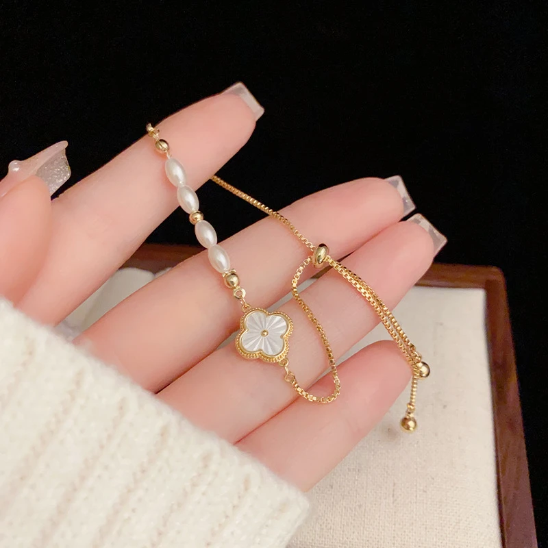 铜合金贝壳手链 S1409 贝壳四叶花手链 时尚韩式甜美高级