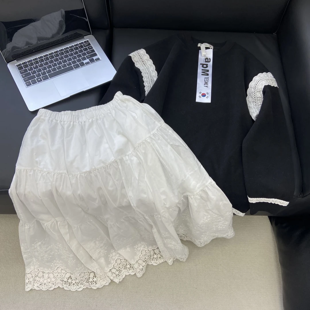 【撞色拼接蕾丝花边卫衣】韩系百搭圆领新款oversize宽松卫衣