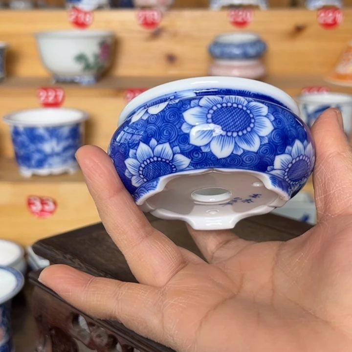 花盆紫砂墨奈手绘陶瓷花盆内口6.3高3.7