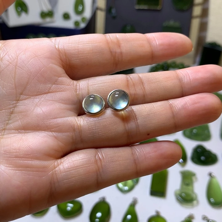 岫玉银S925镶嵌耳钉耳钉