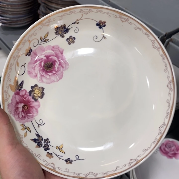 陶摆件133号4个装8英寸满堂香金边粉花深圆盘