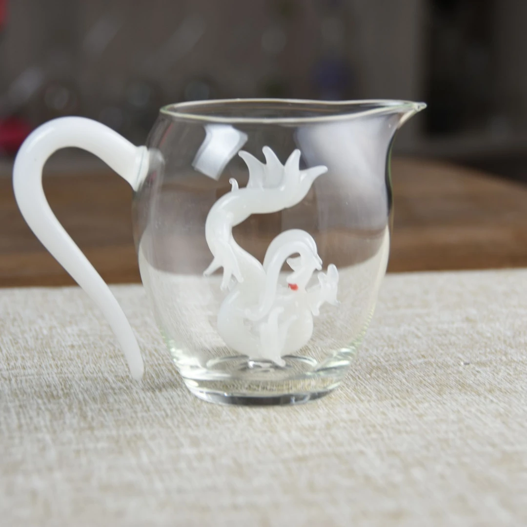 墨池茶器 王大锤手作乳白飞天龙公道杯茶海耐热高硼硅玻璃 MC0086