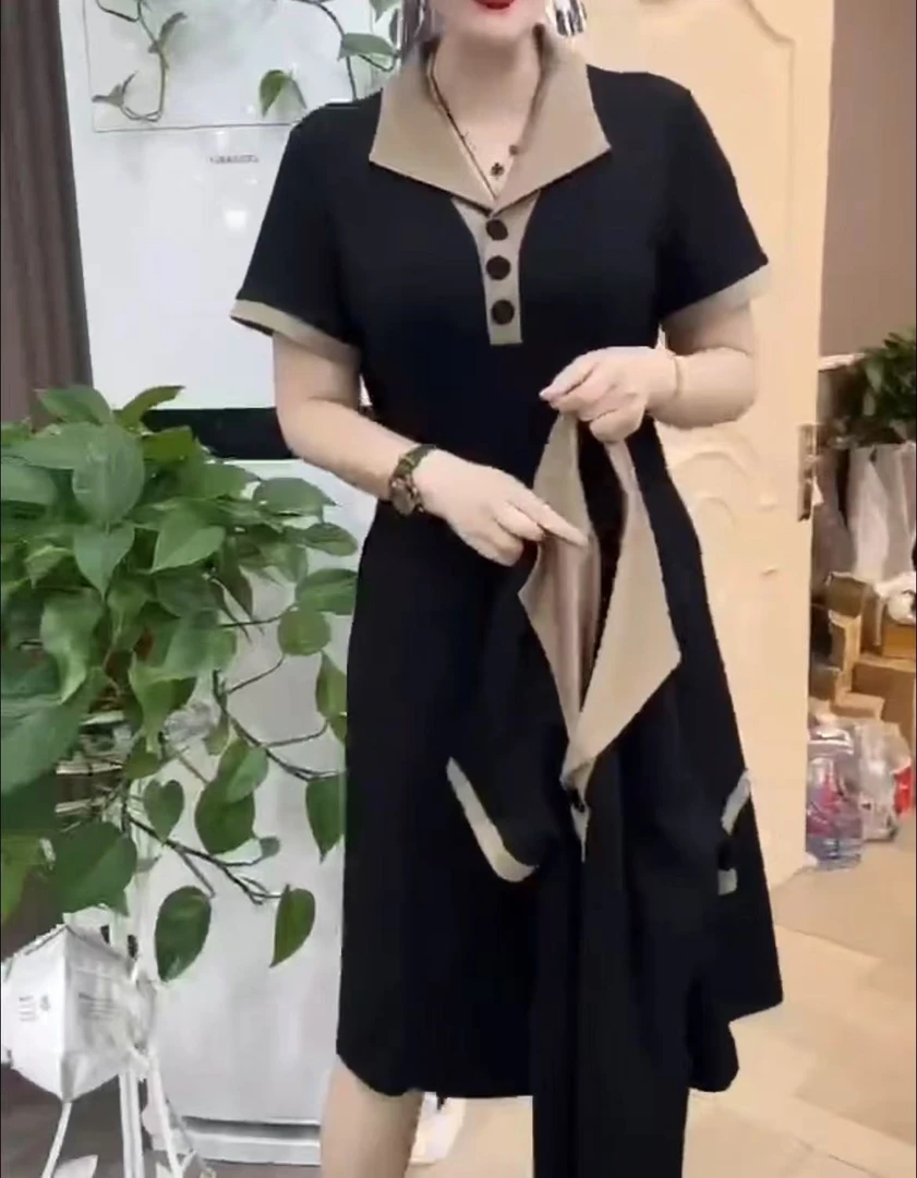 2025夏装新款时尚减龄连衣裙拼接欧货洋气设计感收腰显瘦中长裙女