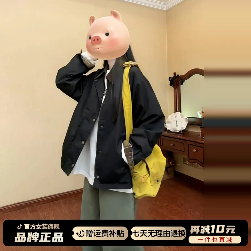 法式黑色翻领夹克外套女秋冬2025新款早秋韩系棒球服小个子上衣
