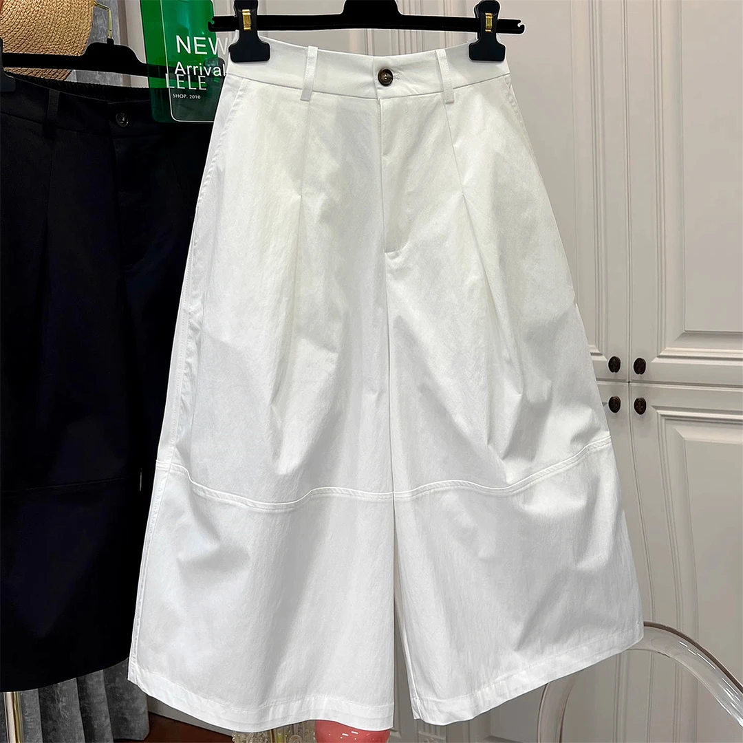 2025夏季新款休闲简约灯笼裤女高腰宽松阔腿裤百搭松弛感七分裤子