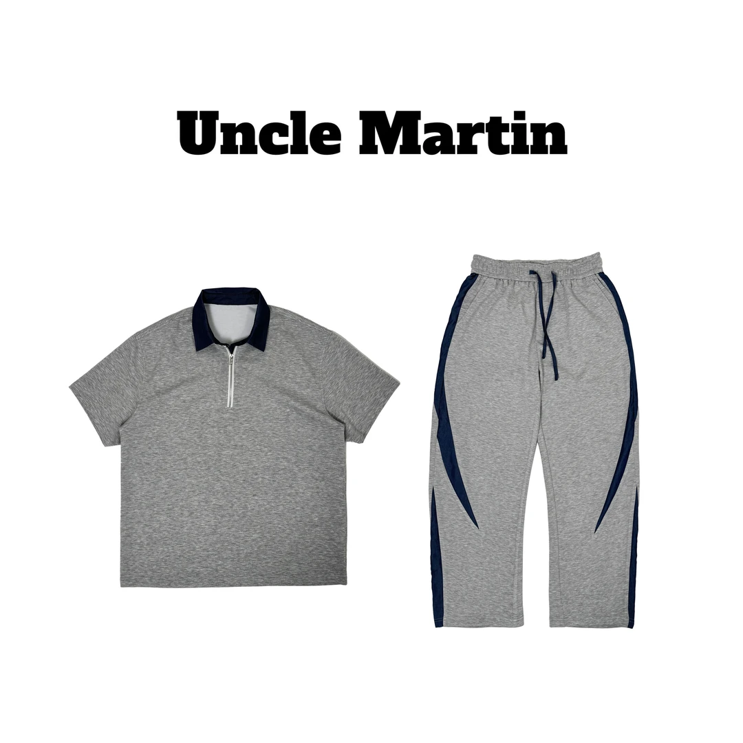 618-马丁叔叔 夏季新款拼接高级百搭时尚短袖长裤套装 299