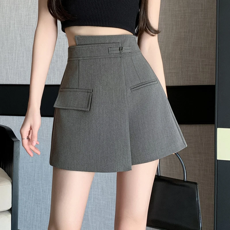 韩系小众设计感不规则开叉盘扣半身裙女2025夏季高腰显瘦a字裤裙