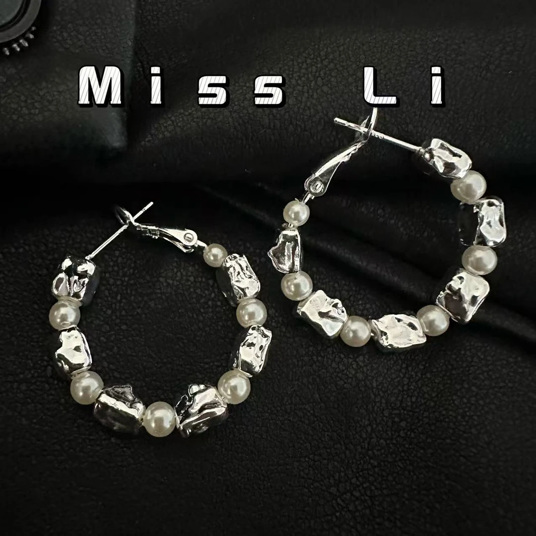 铜合金仿珍珠耳饰 不规则碎银子珠珠耳饰 气质 百搭 时尚  742