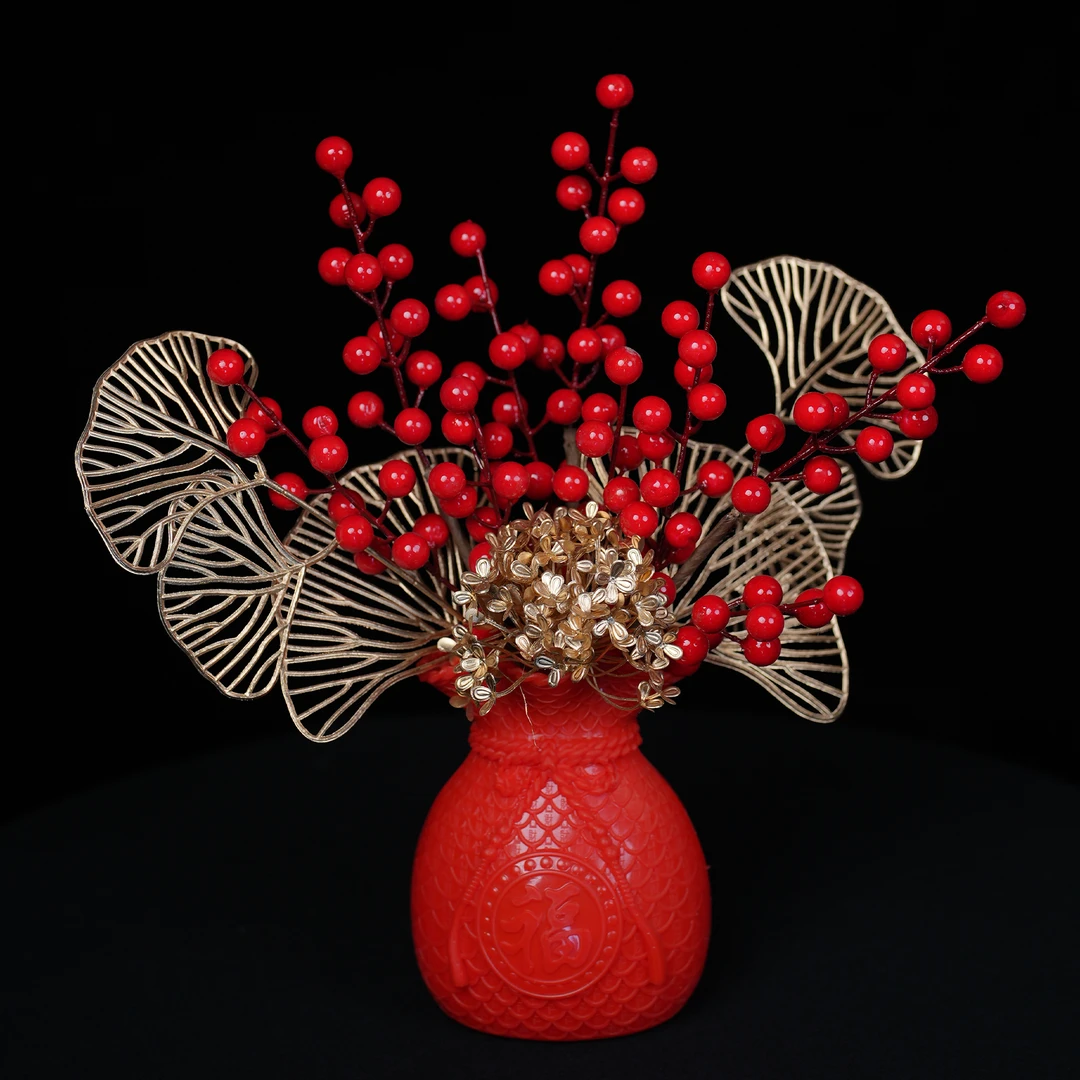 [整装发货]发财果真花新年装饰客厅摆件乔迁之喜福袋红果