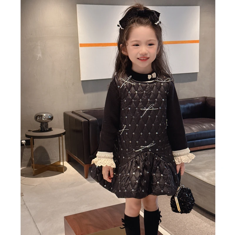 【妙冉】WWLL定制童装宝宝冬装女童背带裙加绒打底衫