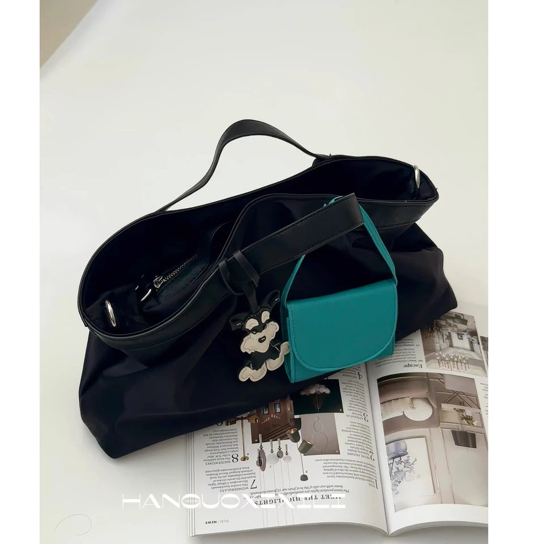 韩国西西里 小众自制慵懒随性小号尼龙托特手提包包女 配斜挎肩带