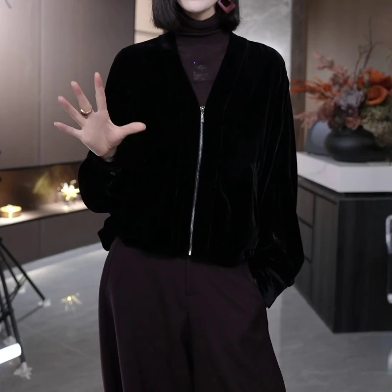 欧货时尚百搭长袖外套女2025秋季新款宽松显瘦单拉链设计开衫上衣