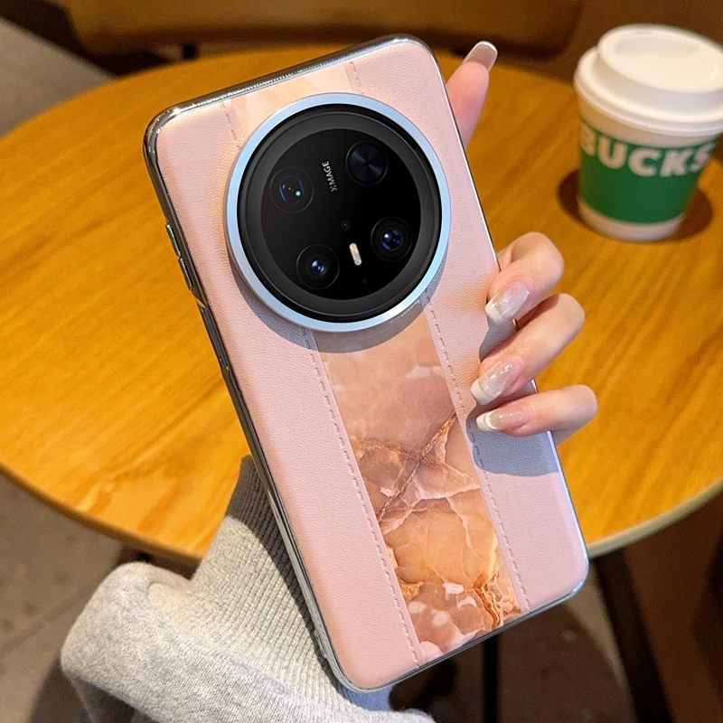 适用华为mate70手机壳新款mate70Pro+高级拼接电镀皮纹商务保护套