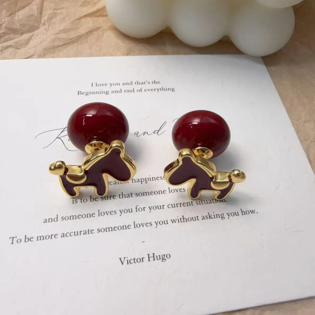 铜合金耳饰  【小马】新年红色本命年高级感气质复古百搭耳钉 A129