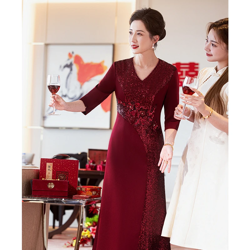 高端喜婆婆婚宴装旗袍年轻结婚妈妈婚礼礼服高贵鱼尾洋气中年品牌