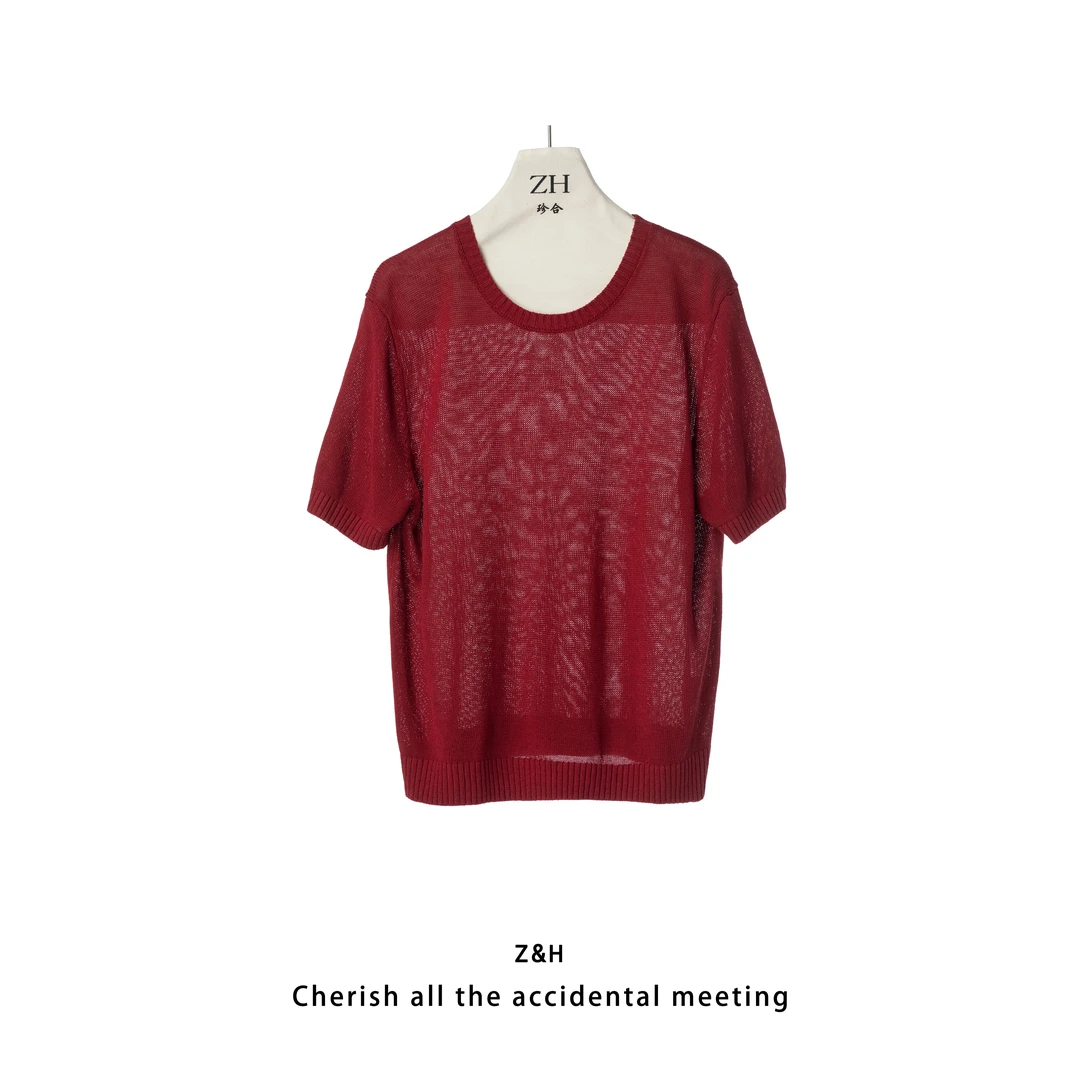 ZH【小幸运】圆领简约款针织衫短袖女凉快舒适