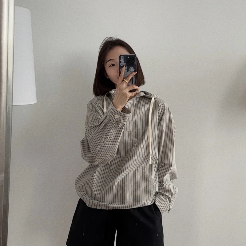 【大林女装】“纸片人”精梳棉连帽休闲帽衫衬衫