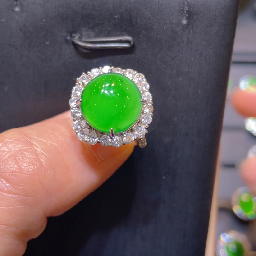 翡翠银S925镶嵌颈饰戒指