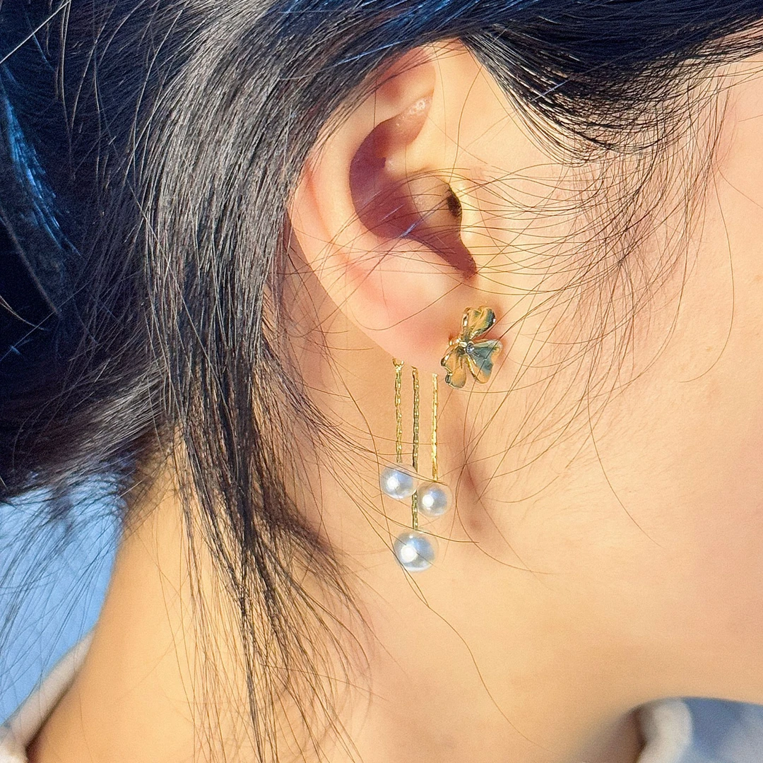 合金亚克力耳饰 轻奢小众长款珍珠流苏花朵耳环百搭气质耳钉耳饰