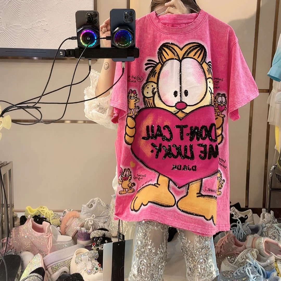 加菲猫粉色短袖T恤
