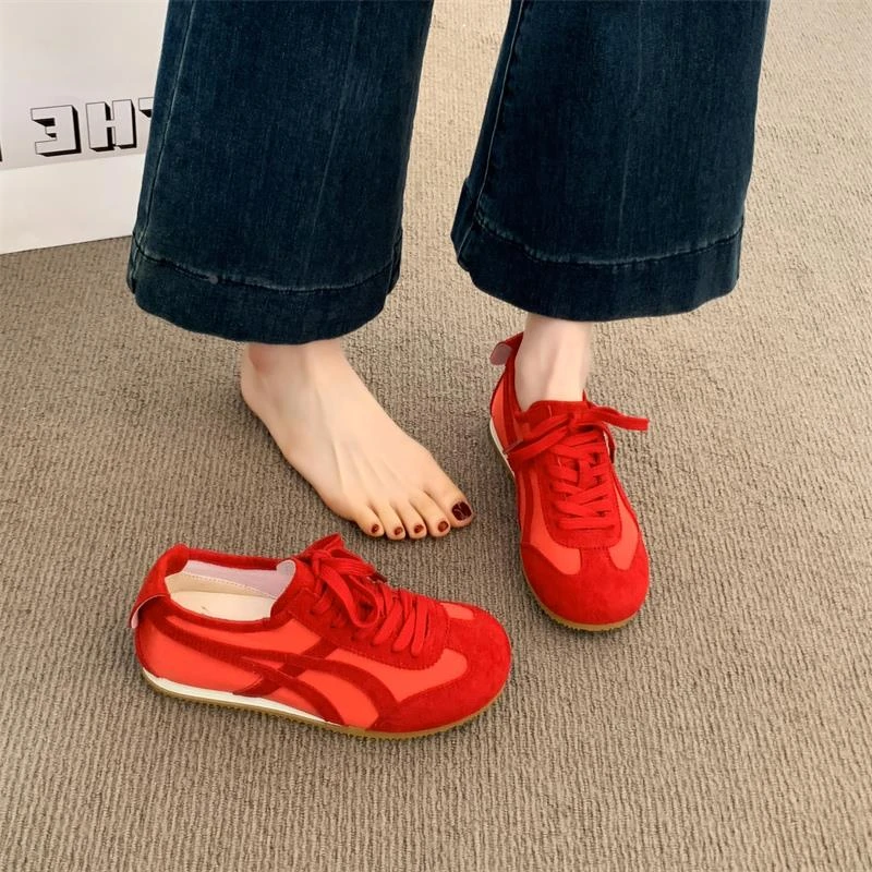 复古红色德训鞋女2025新款春夏季爆款百搭平底运动休闲板鞋女鞋子