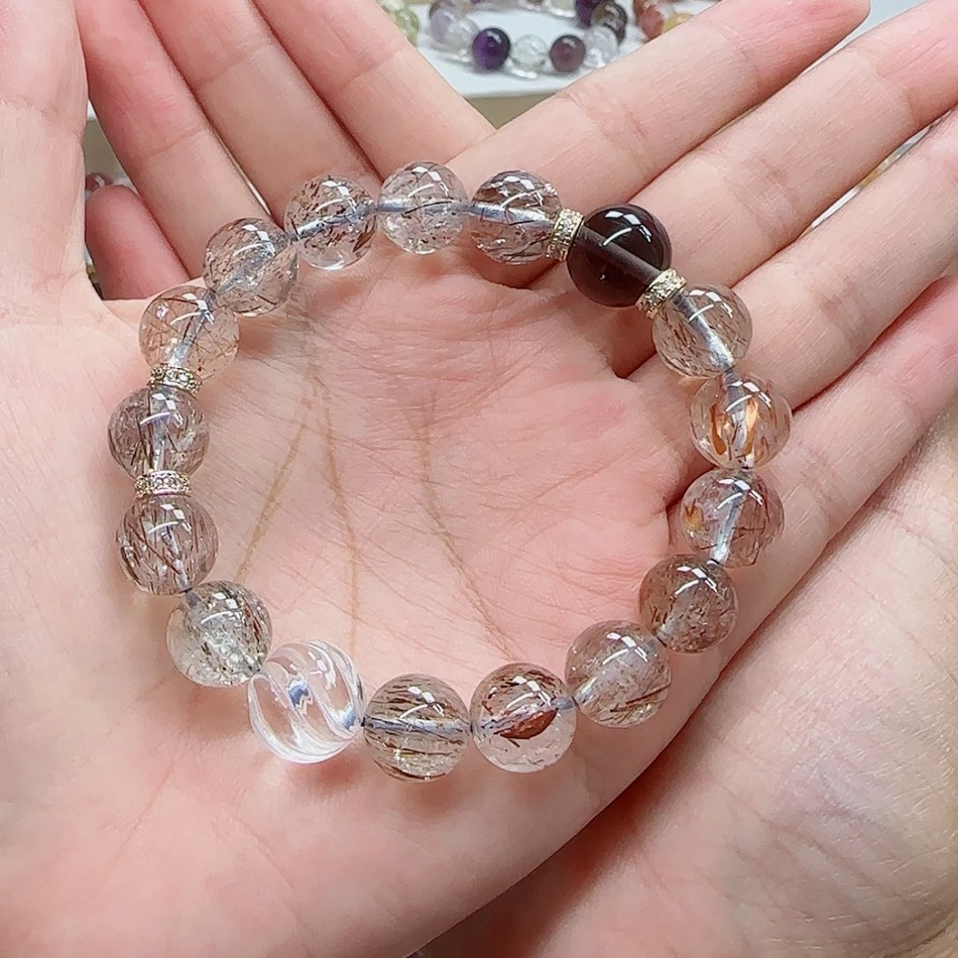 未镶嵌手串水晶黑金超七11.2mm