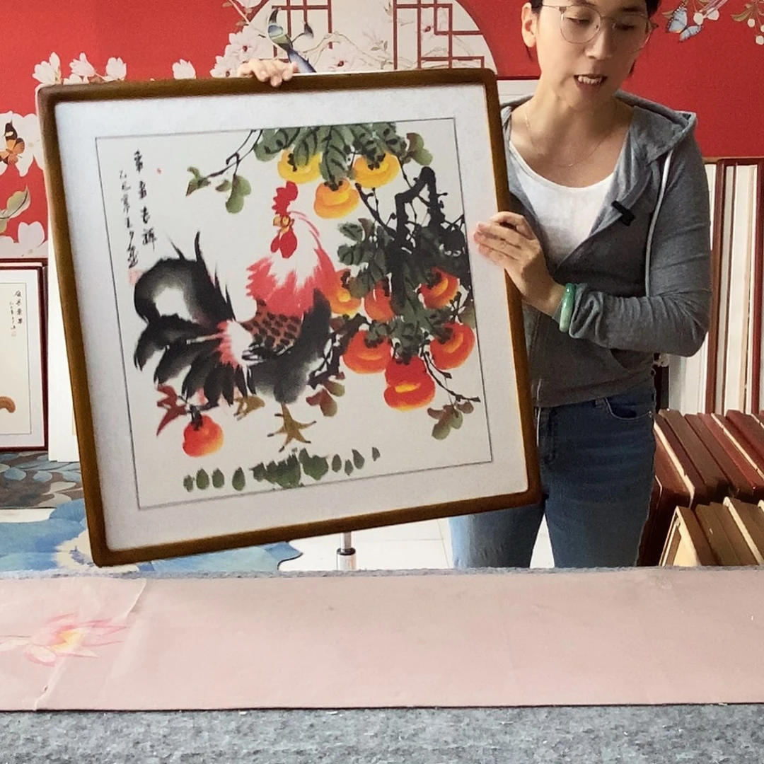 国画手写手绘国画作品带框包邮62✖️62