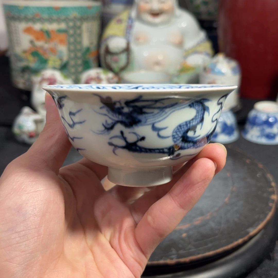 摆件青花龙纹压手杯