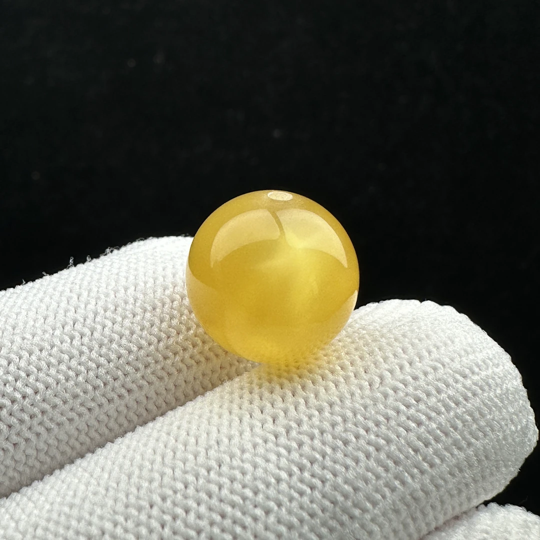 M7112天然蜜蜡鸡油黄圆珠 13.7mm支持复检假一罚四